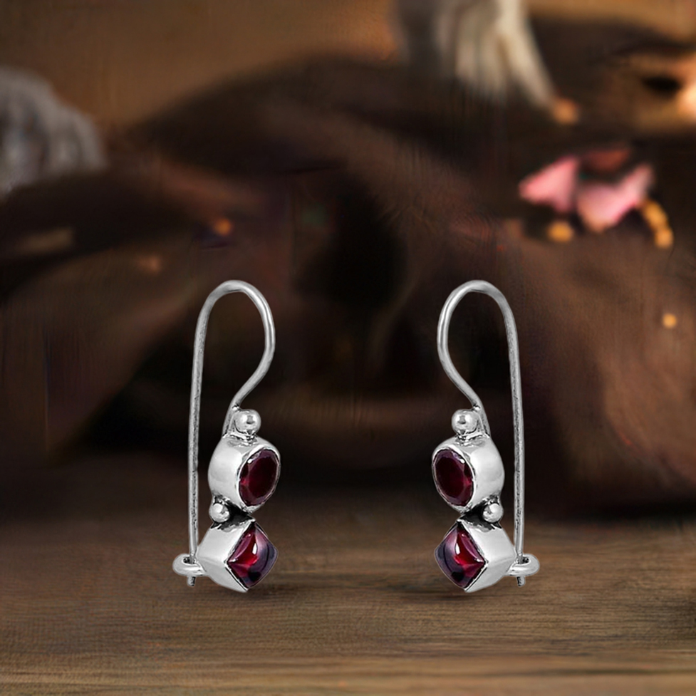 Natural Garnet Gemstone Earring In 925 Sterling Silver Jewelry 925SE126_0