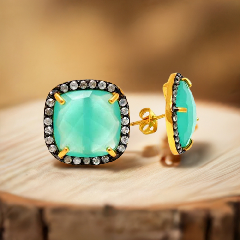 Natural Chalcedony Gemstone Earrings In 925 Sterling Silver Jewelry 925SE1274