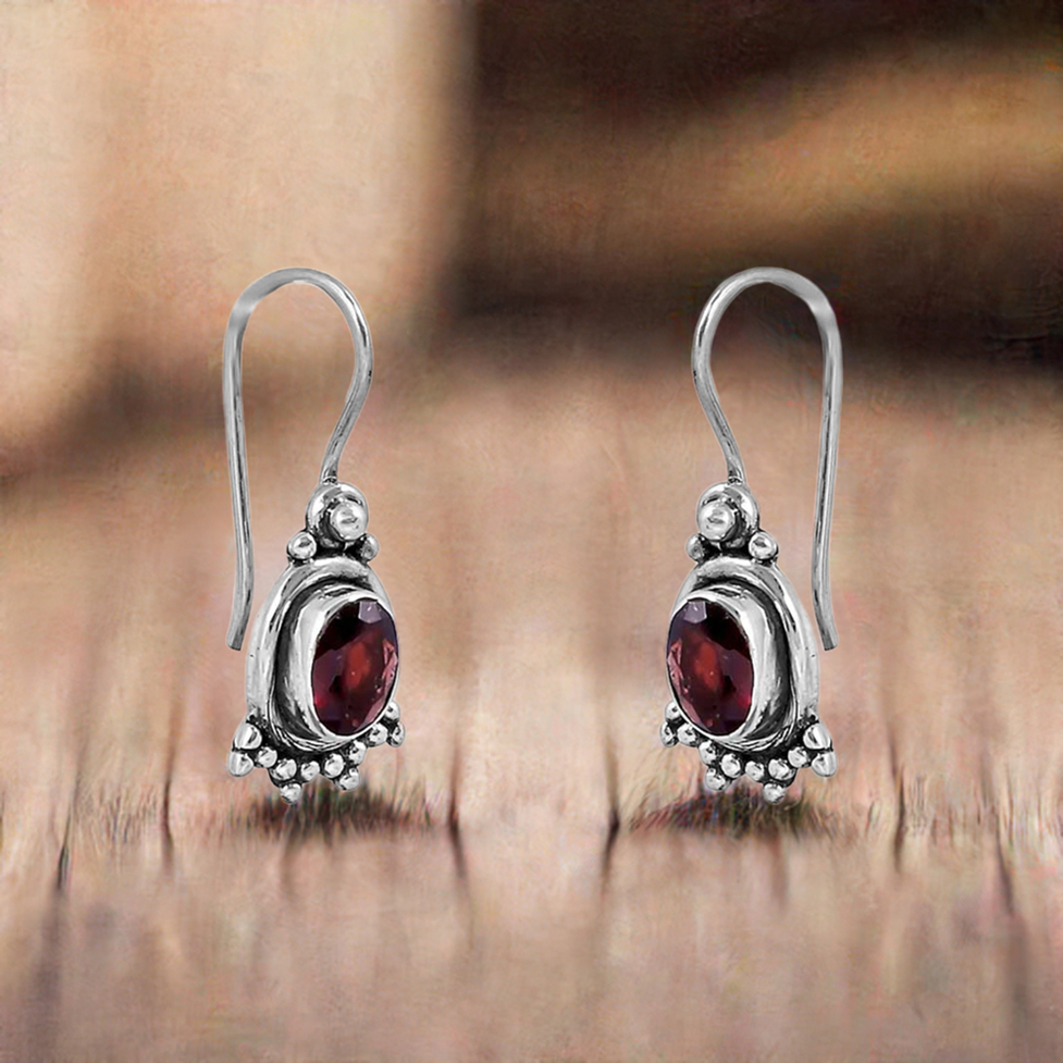 Natural Garnet Gemstone Earring In 925 Sterling Silver Jewelry 925SE128_0