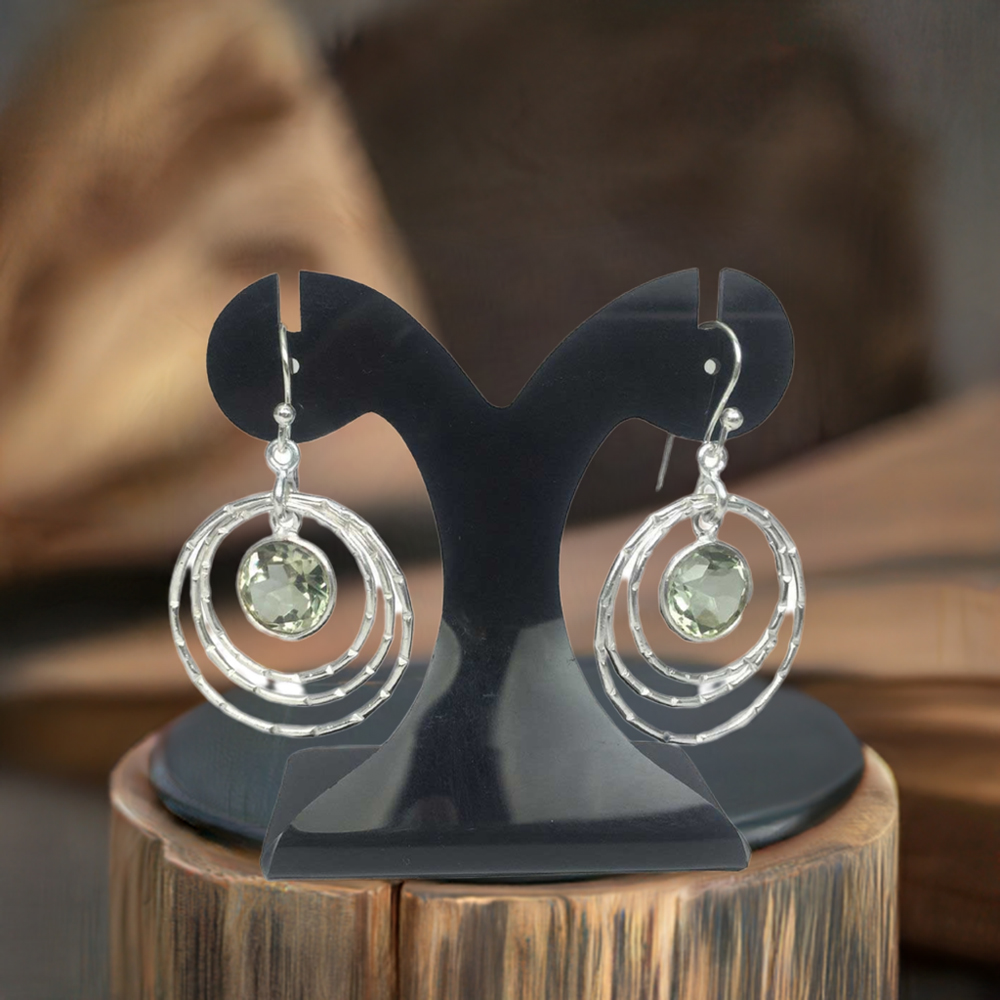 925 Sterling Silver Earrings In Green Amethyst Gemstone Jewelry 925SE1283