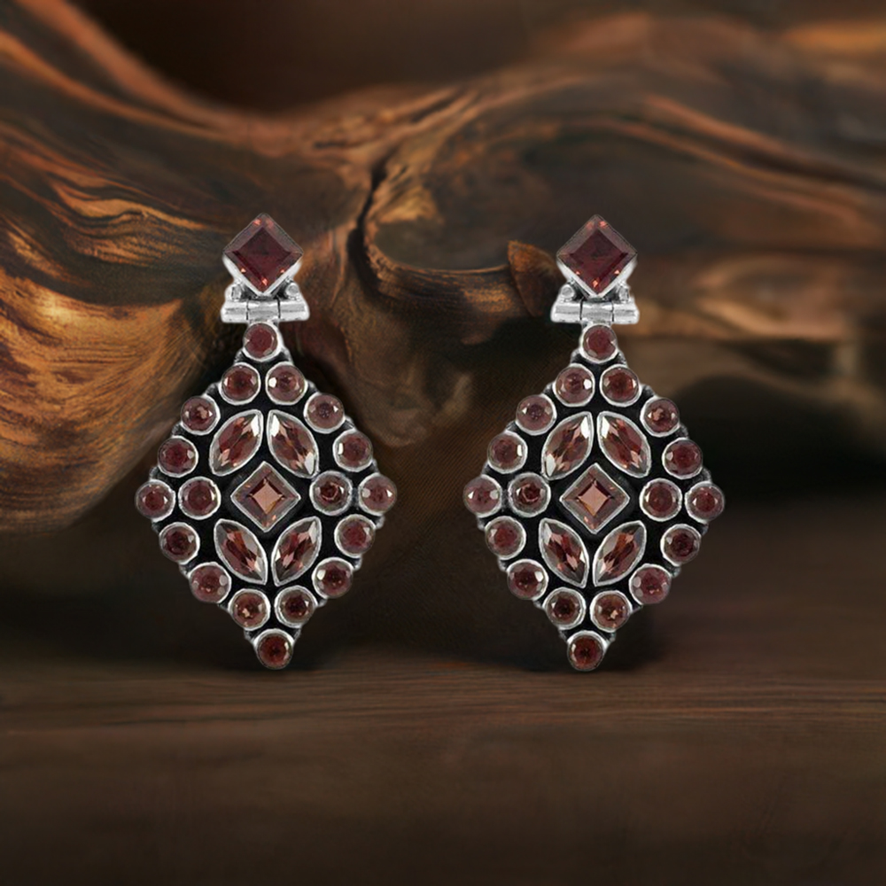 925 Sterling Silver Handmade Earrings In Garnet Gemstone Jewelry 925SE1287