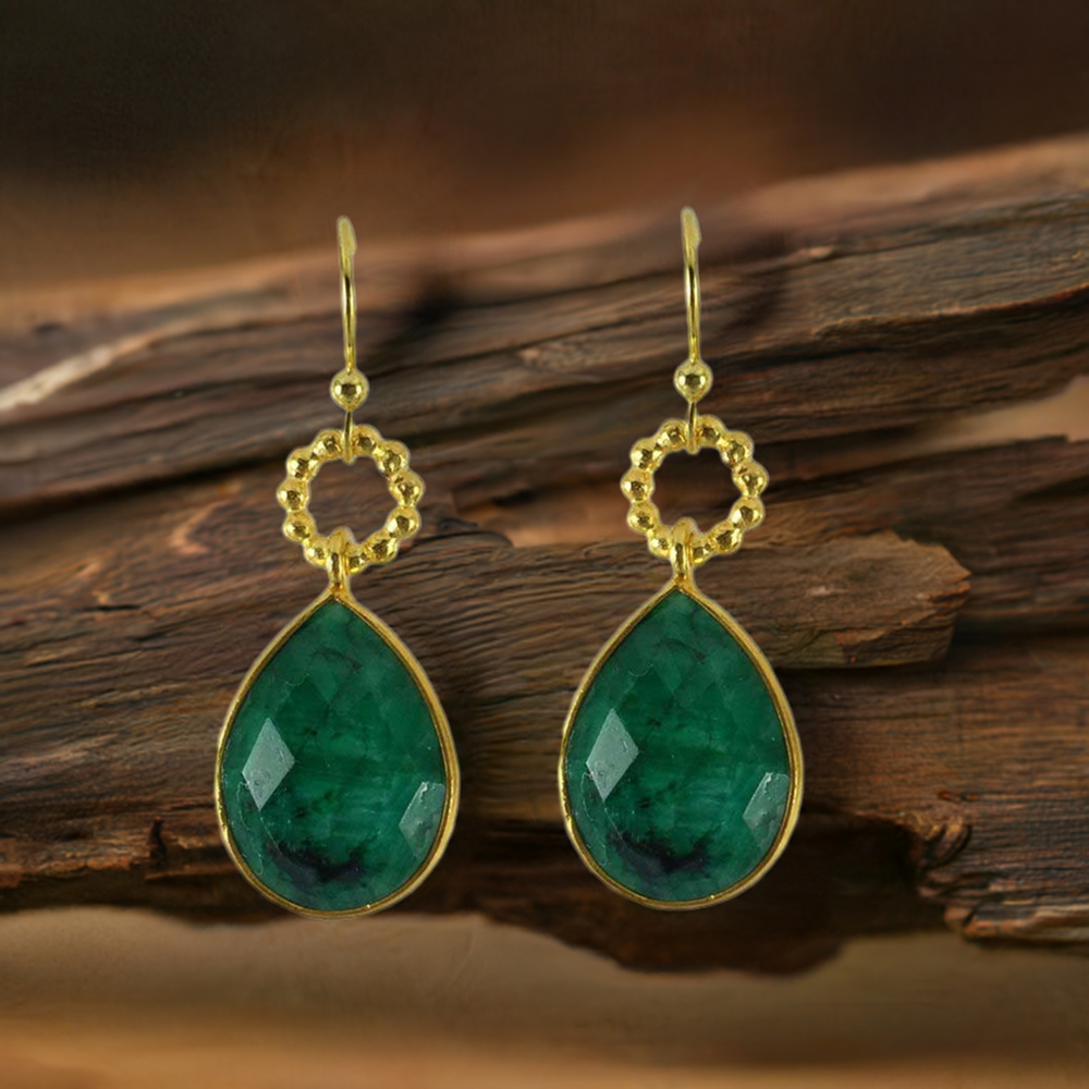 925 Sterling Silver Handmade Earrings In Dyed Emerald Gemstone Jewelry 925SE1288
