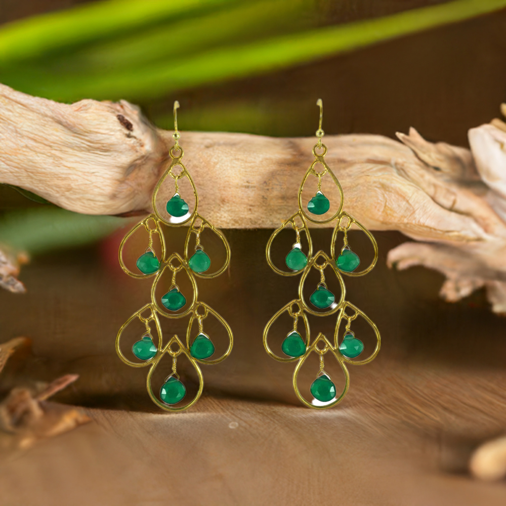 925 Sterling Silver Earrings In Green Onyx Gemstone Jewelry 925SE1292