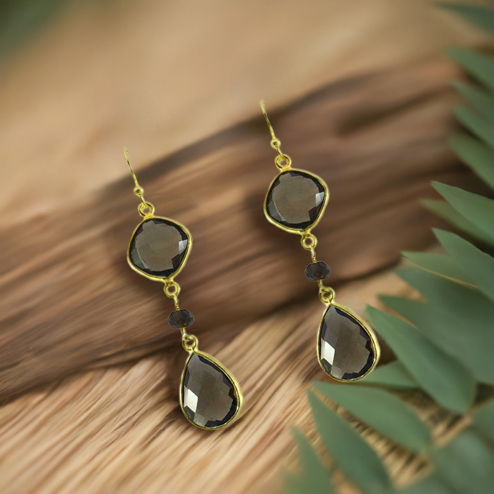 925 Sterling Silver Earrings In Smoky Quartz Gemstone Jewelry 925SE1293