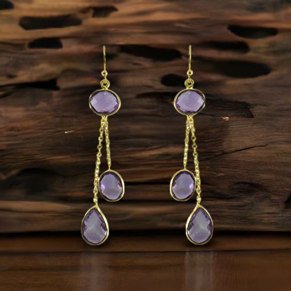 925 Sterling Silver Earrings In Amethyst Gemstone Jewelry 925SE1296