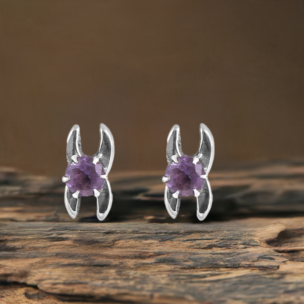 Natural Amethyst Gemstone Studs Earring In Sterling Silver Jewelry 925SE13