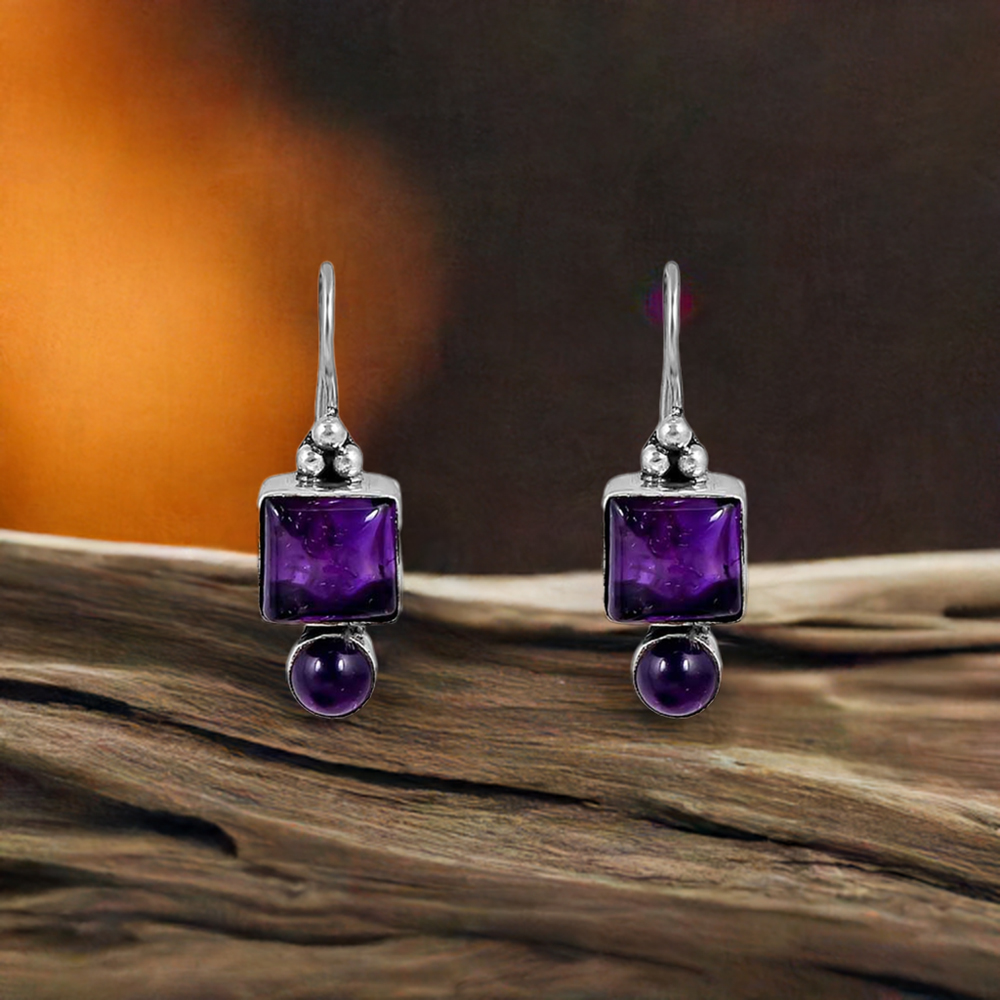 Amethyst Cabochon Gemstone Earring In 925 Sterling Silver Jewelry 925SE130