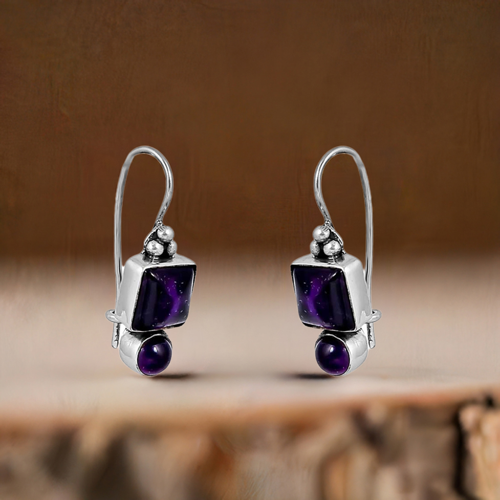 Amethyst Cabochon Gemstone Earring In 925 Sterling Silver Jewelry 925SE130_0
