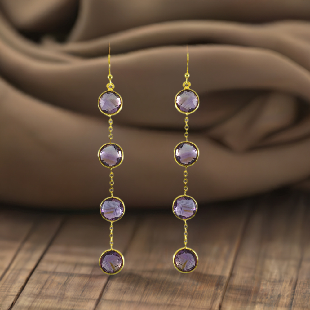 925 Sterling Silver Handmade Earrings In Amethyst Gemstone Jewelry 925SE1300