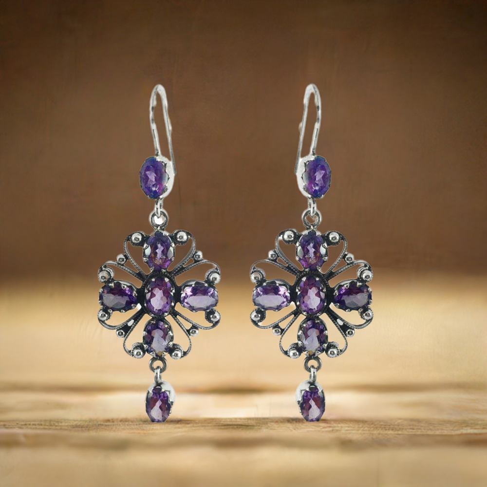 925 Sterling Silver Earrings In Amethyst Gemstone Jewelry 925SE1303