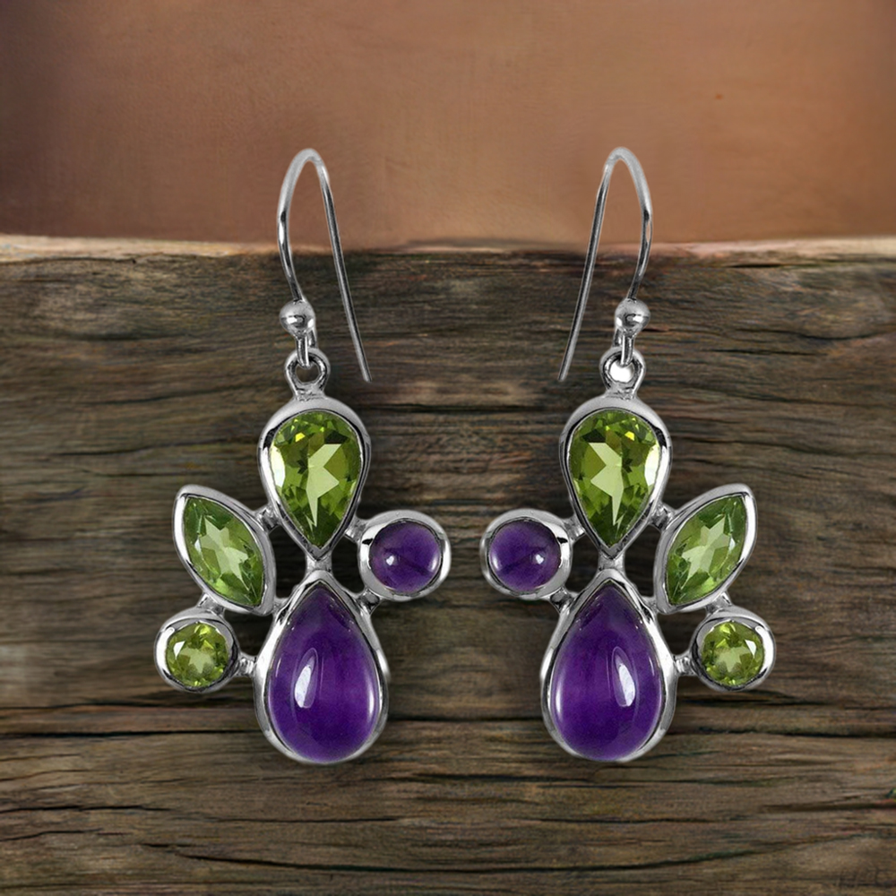 925 Sterling Silver Earrings In Amethyst Gemstone Jewelry 925SE1304