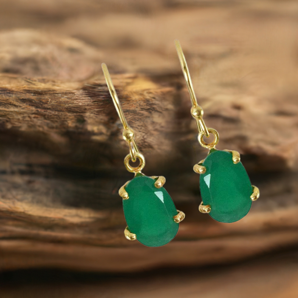 925 Sterling Silver Earrings In Green Onyx Gemstone Jewelry 925SE1306