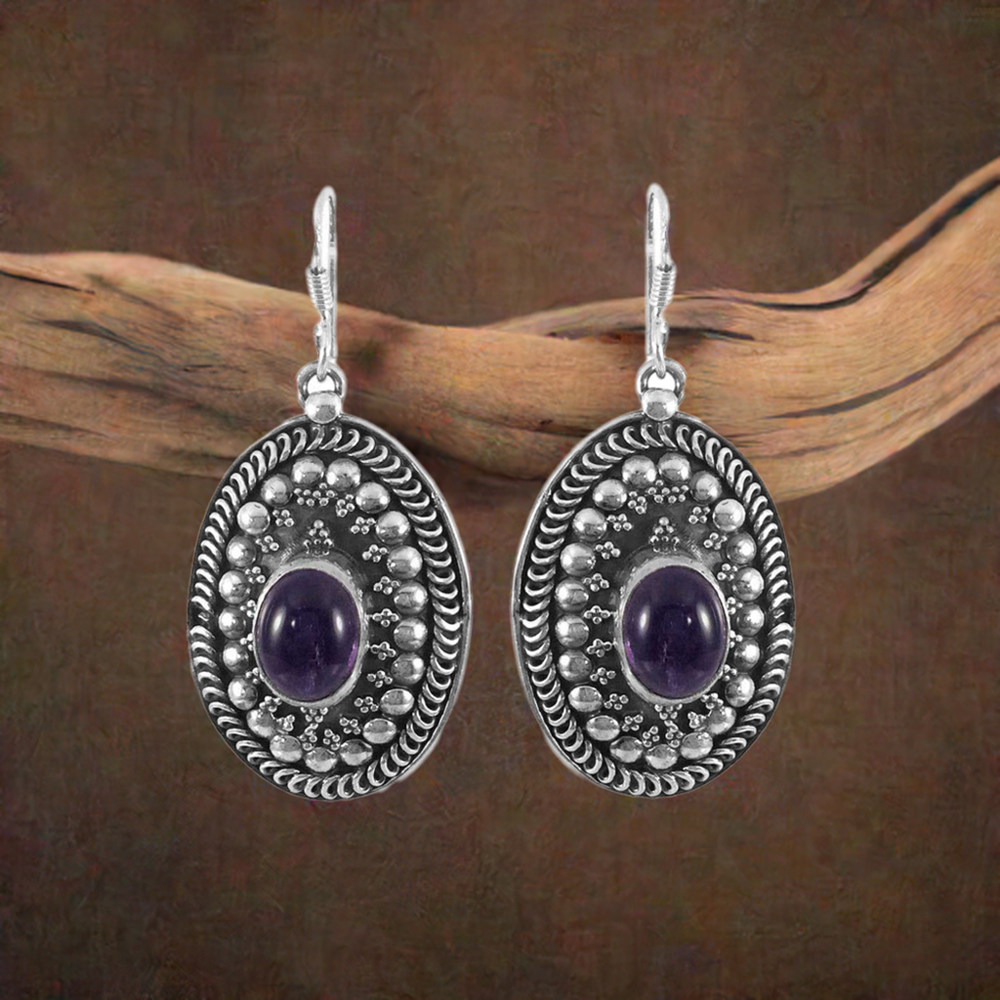 925 Sterling Silver Handmade Earrings In Amethyst Gemstone Jewelry 925SE1307