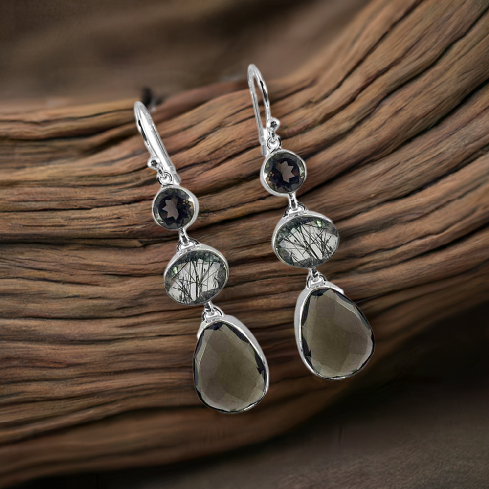 925 Sterling Silver Handmade Earrings In Multi Gemstone Jewelry 925SE1314