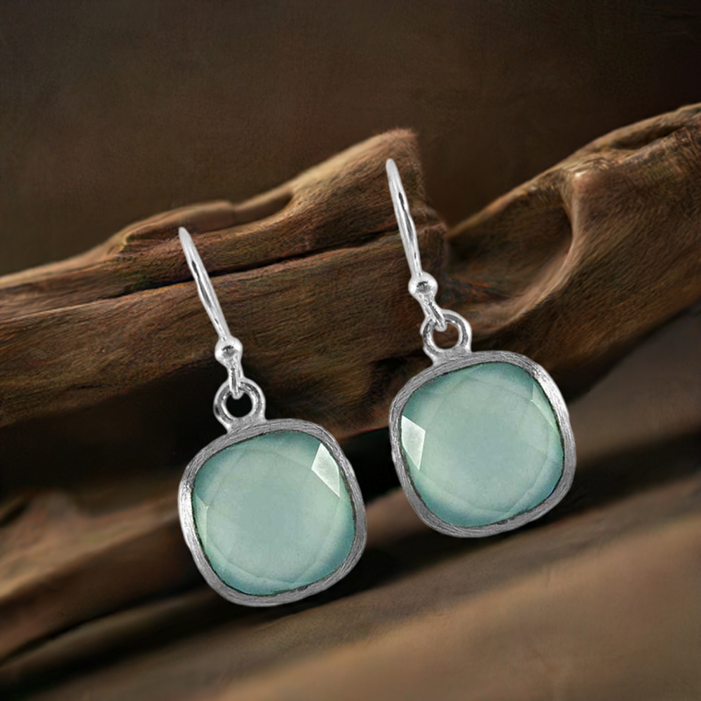 925 Sterling Silver Handmade Earrings In Chalcedony Gemstone Jewelry 925SE1315