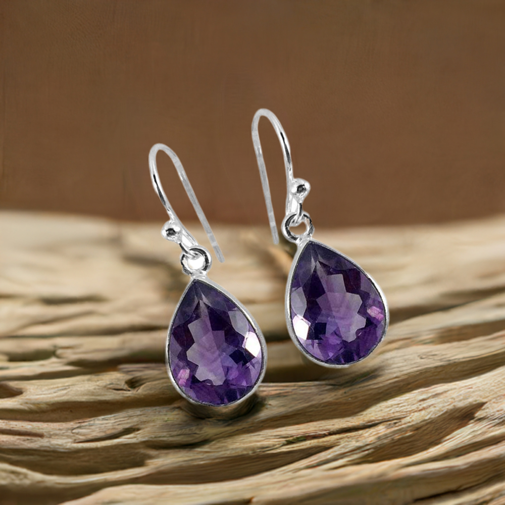 925 Sterling Silver Handmade Earrings In Amethyst Gemstone Jewelry 925SE1316