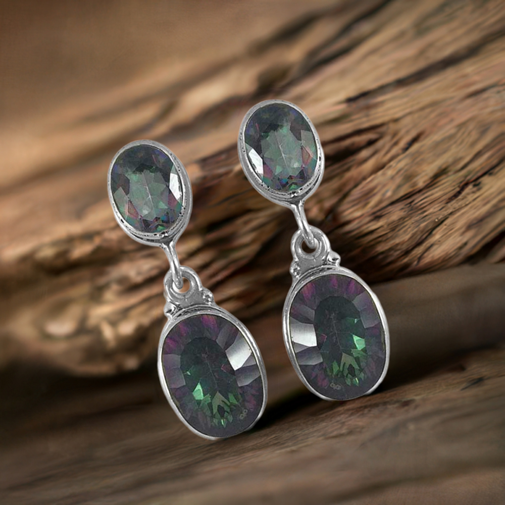 925 Sterling Silver Earrings In Genuine Mystic Topaz Gemstone 925SE1319