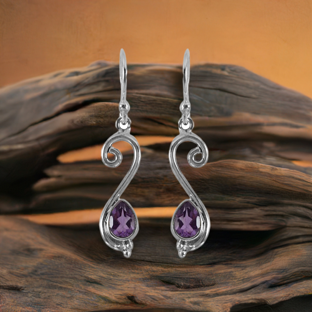 Solid 925 Silver Earrings In Genuine Amethyst Gemstone 925SE1322