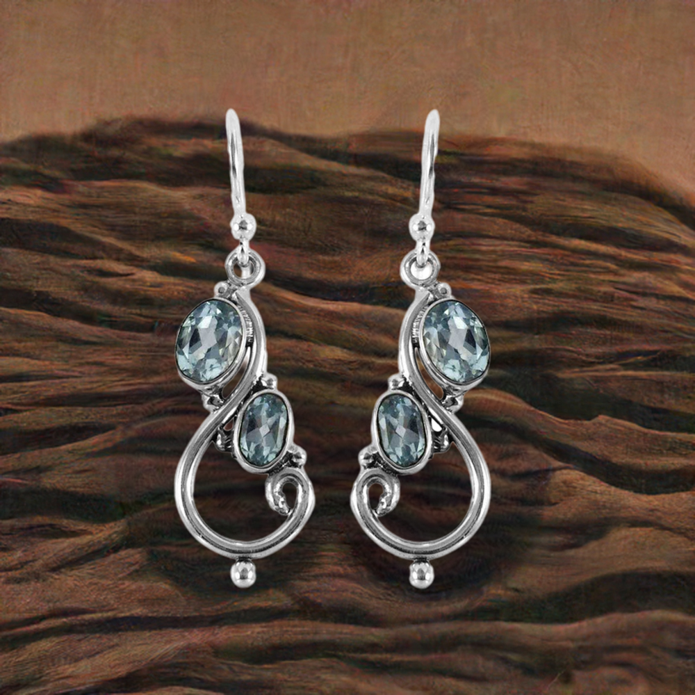 Fine 925 Sterling Silver Earrings In Semi Precious Blue Topaz Gemstone 925SE1324