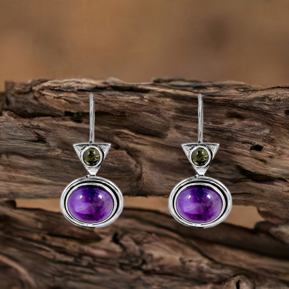 Cabochon Amethyst Gemstone Earring In 925 Sterling Silver Jewelry 925SE133_0