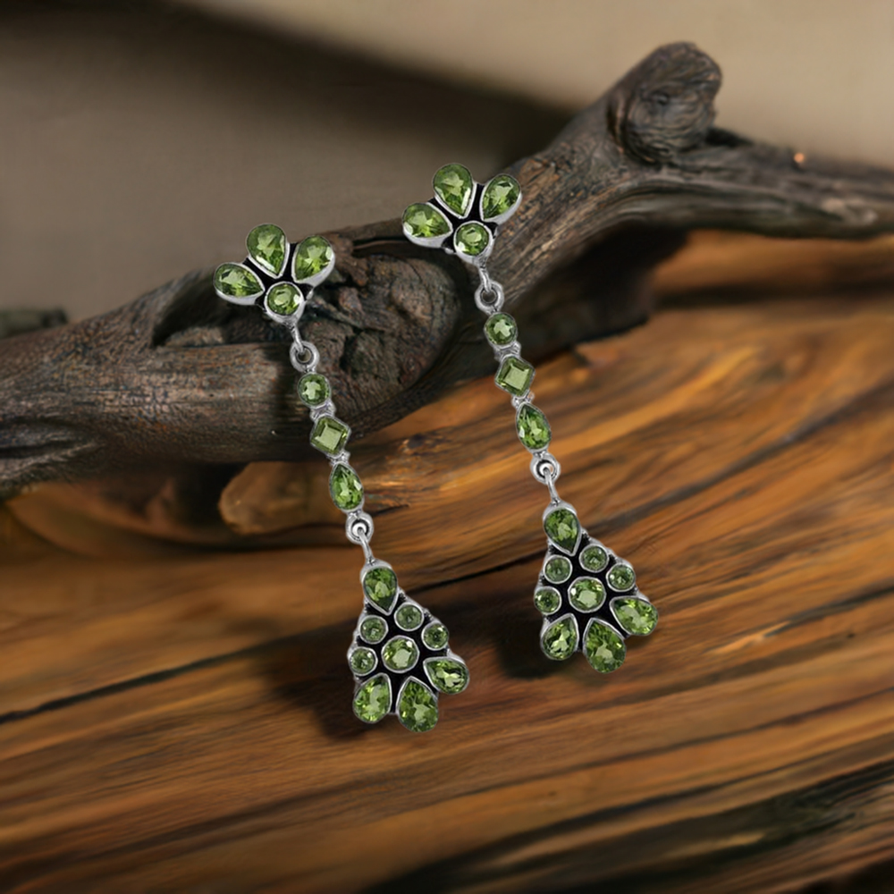 Semi Precious Peridot Gemstone Earrings In Solid 925 Silver 925SE1330