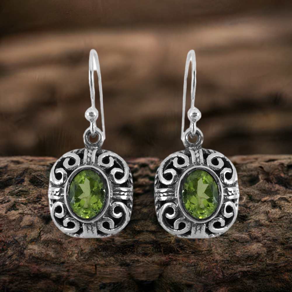 Semi Precious Peridot Gemstone Earrings In Fine 925 Sterling Silver 925SE1333