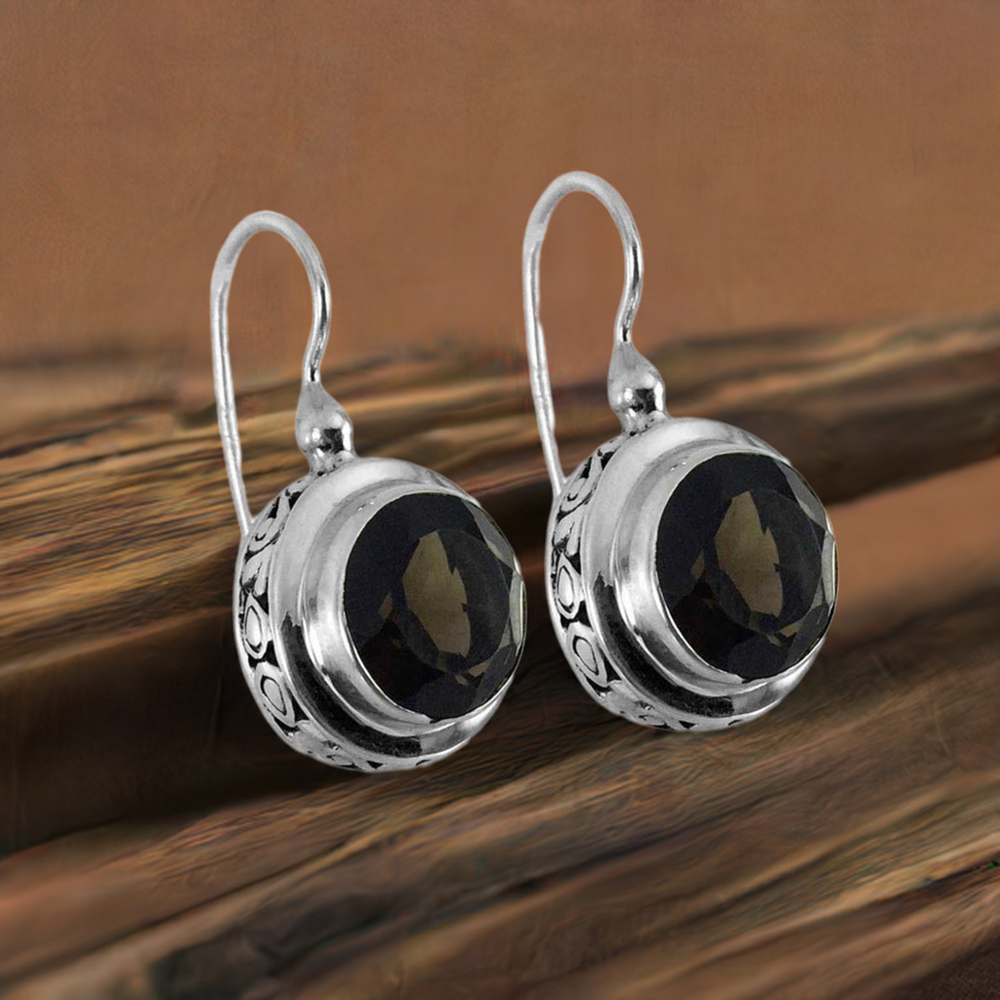 925 Sterling Silver Earrings In Natural Smoky Quartz Gemstone 925SE1335