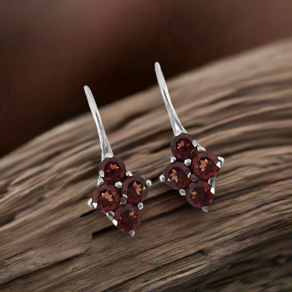 925 Sterling Silver Earrings In Semi Precious Garnet Gemstone 925SE1336