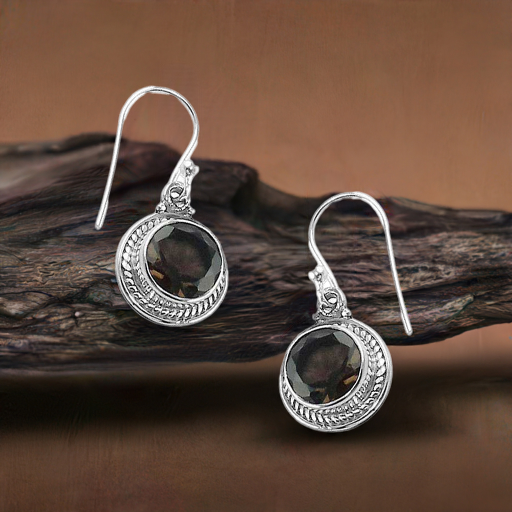 925 Sterling Silver Earrings In Natural Smoky Quartz Gemstone 925SE1338