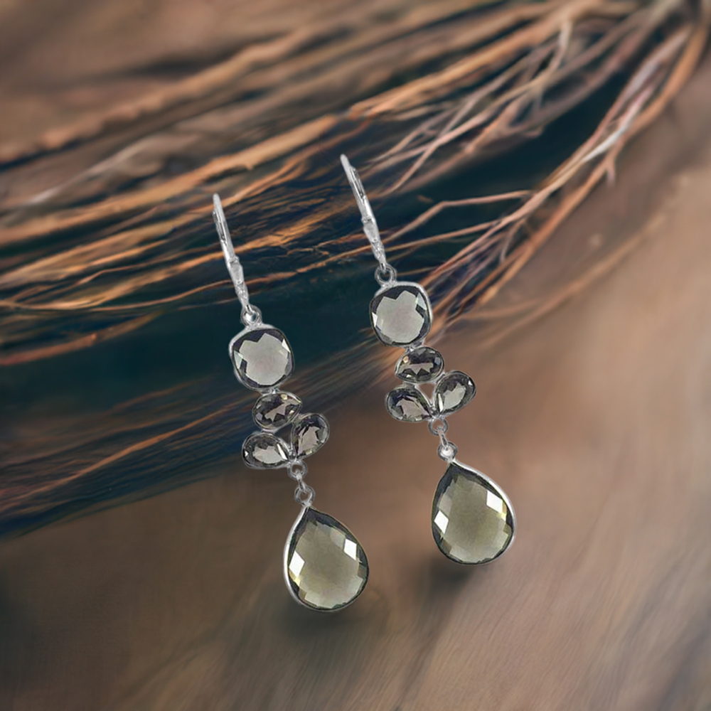 925 Sterling Silver Earrings In Genuine Smoky Quartz Gemstone 925SE1340