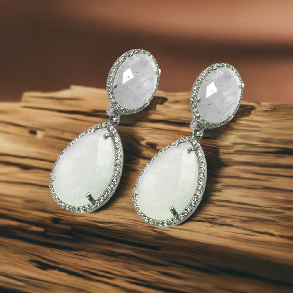 925 Sterling Silver Earrings In Natural Rainbow Moonstone 925SE1341