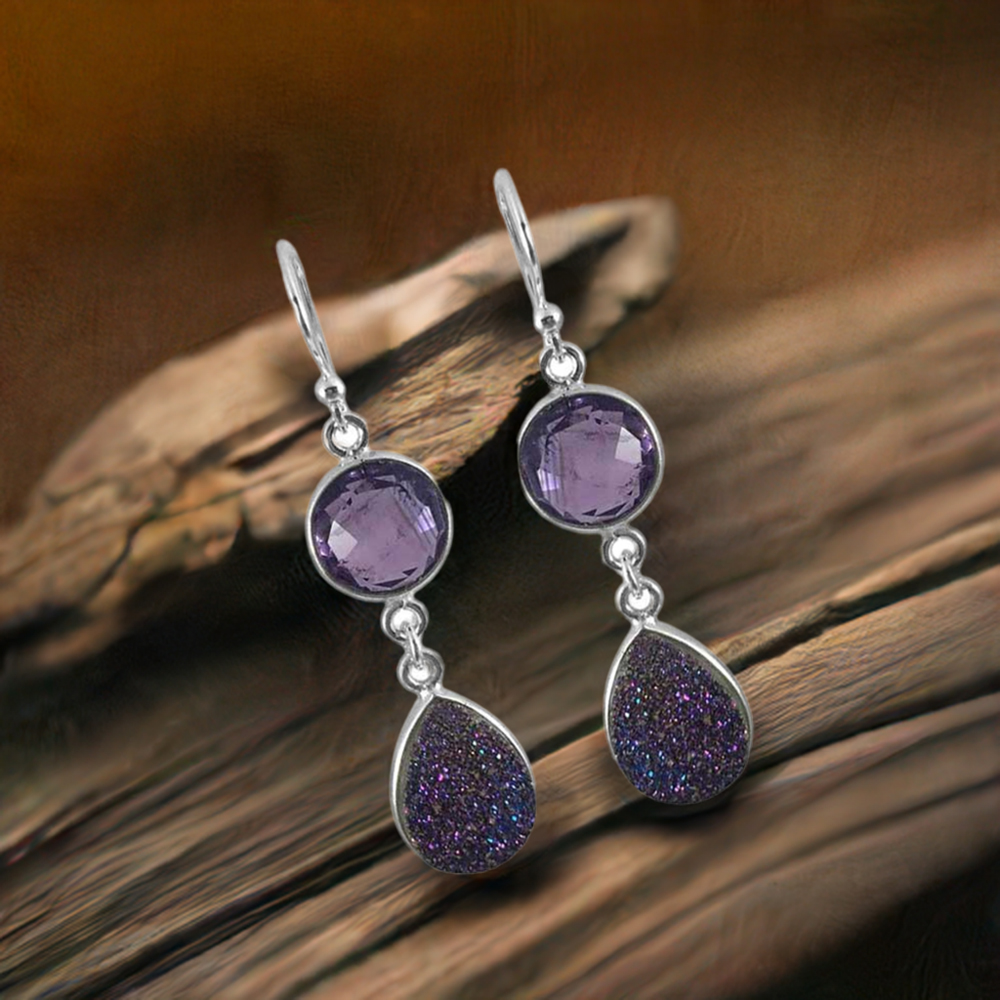 925 Sterling Silver Earrings In Genuine Amethyst Gemstone 925SE1346