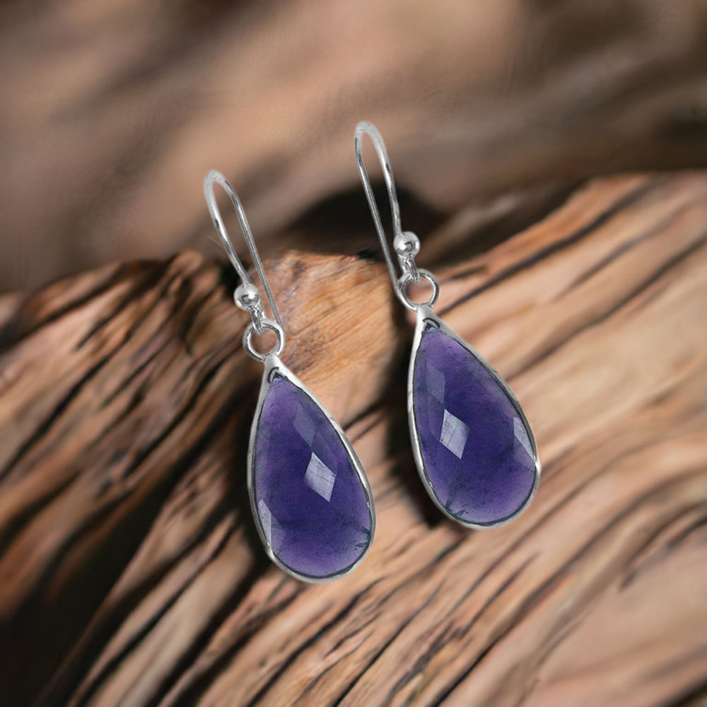 Semi Precious Amethyst Gemstone Earrings In 925 Sterling Silver Jewelry 925SE1354