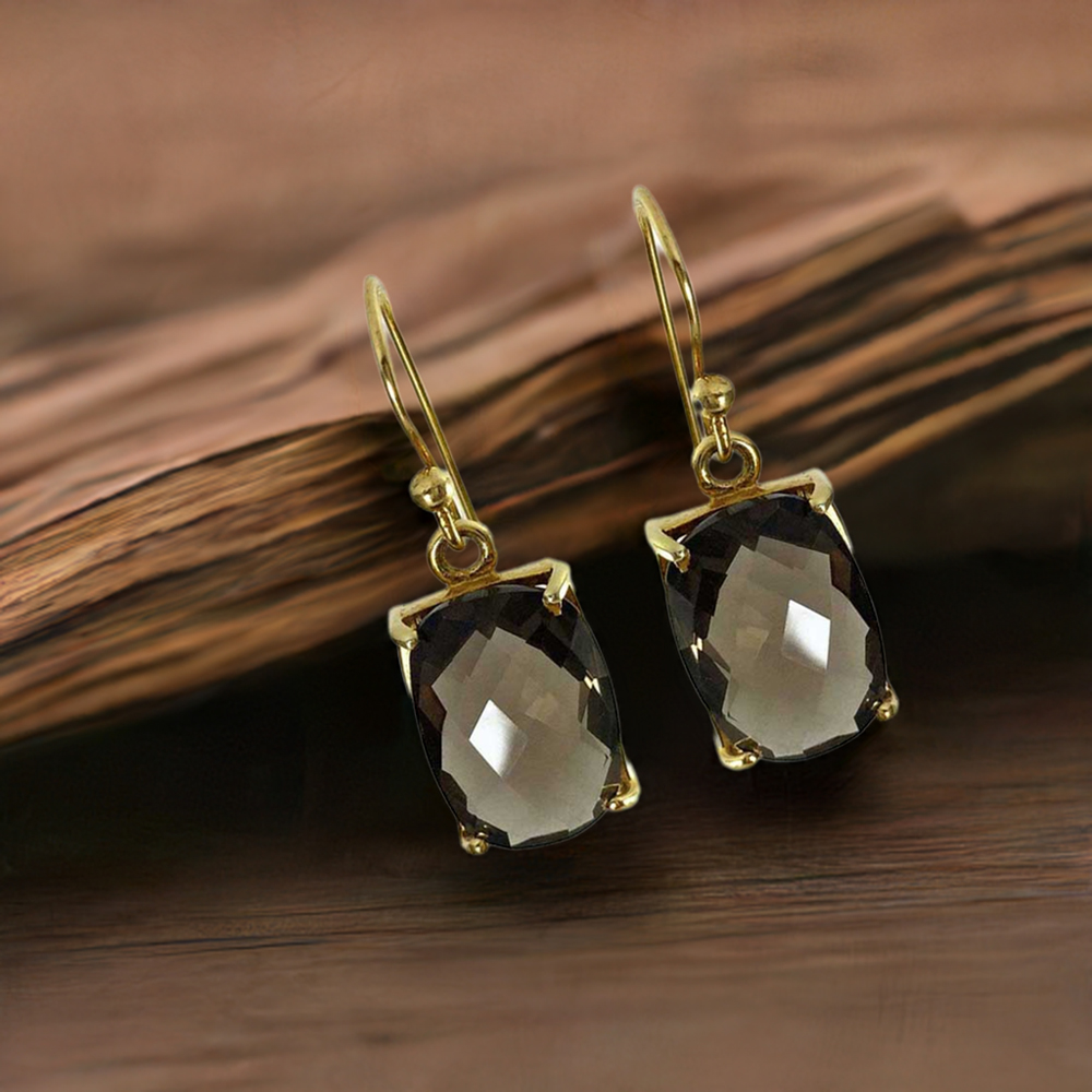 Genuine Smoky Quartz Gemstone Earrings In 925 Sterling Silver Jewelry 925SE1355