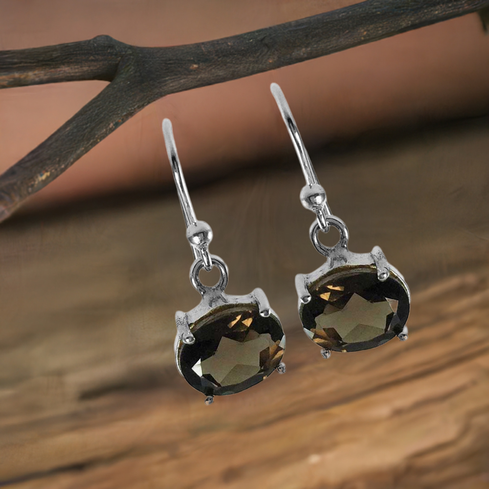 Semi Precious Smoky Quartz Gemstone Earrings In 925 Sterling Silver Jewelry 925SE1357