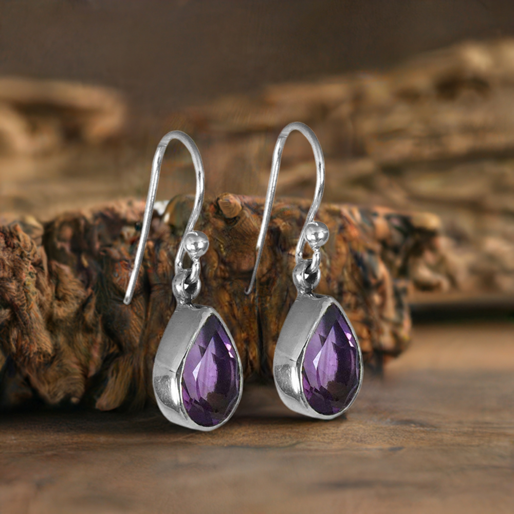 925 Sterling Silver Handmade Earrings In Amethyst Gemstone Jewelry 925SE1369