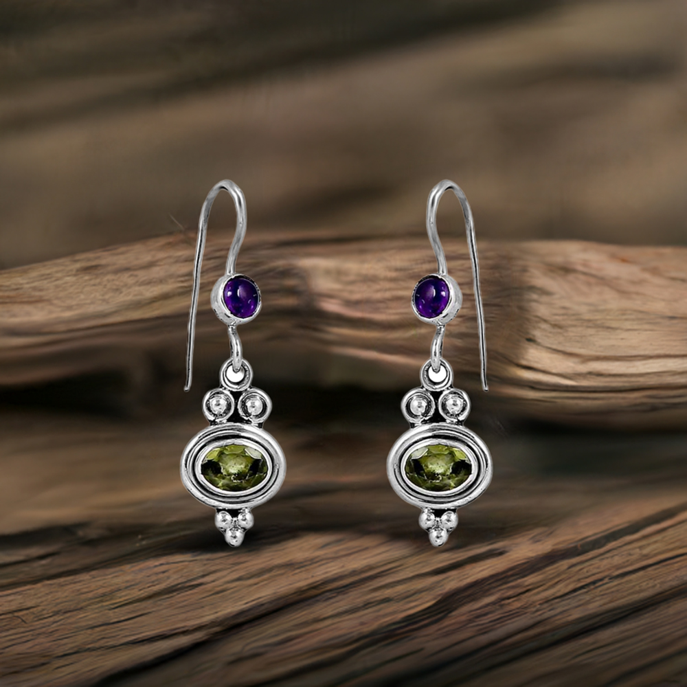 Amethyst-Peridot Gemstone Earring In 925 Sterling Silver Jewelry 925SE137