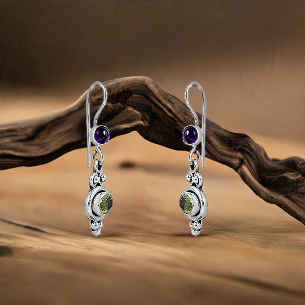 Amethyst-Peridot Gemstone Earring In 925 Sterling Silver Jewelry 925SE137_0