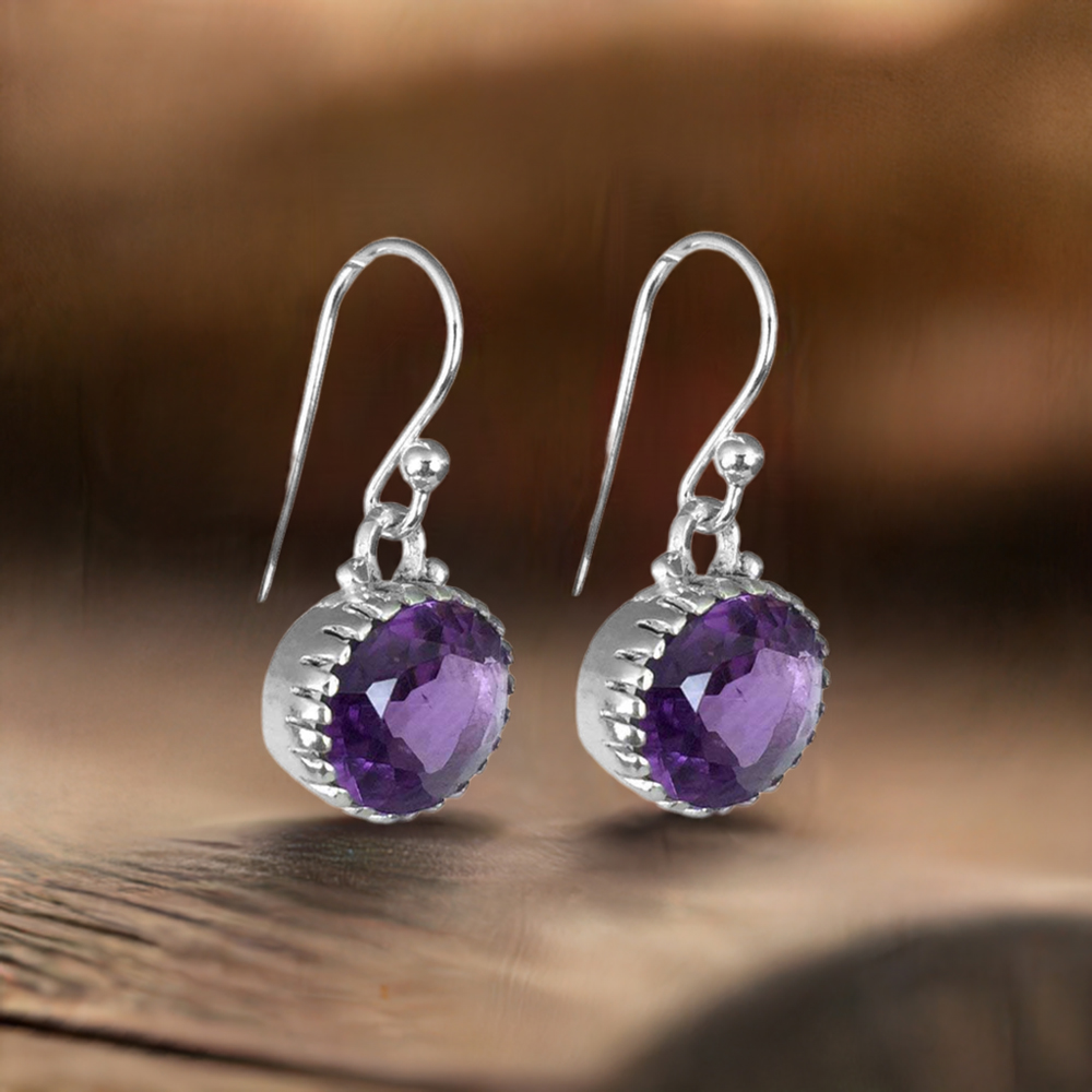 925 Sterling Silver Handmade Earrings In Amethyst Gemstone Jewelry 925SE1370