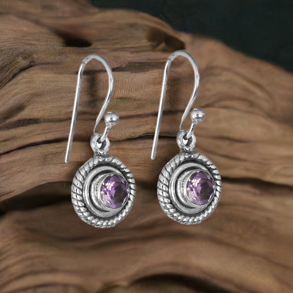 925 Sterling Silver Earrings In Amethyst Gemstone Jewelry 925SE1371