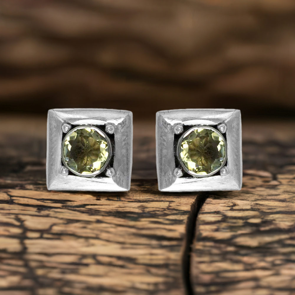 925 Sterling Silver Earrings In Green Amethyst Gemstone Jewelry 925SE1375