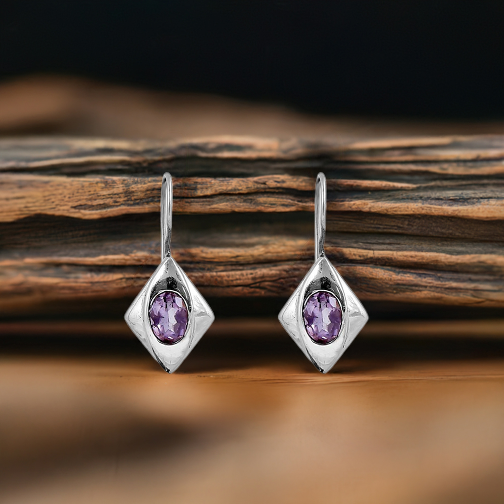 Natural Amethyst Semi Precious Gemstone Earring In 925 Sterling Silver Jewelry 925SE139