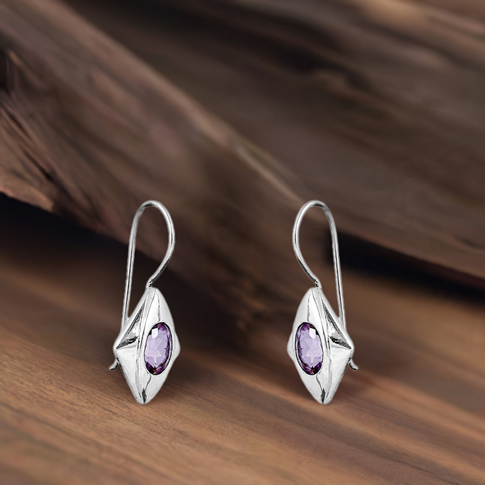 Natural Amethyst Semi Precious Gemstone Earring In 925 Sterling Silver Jewelry 925SE139_0