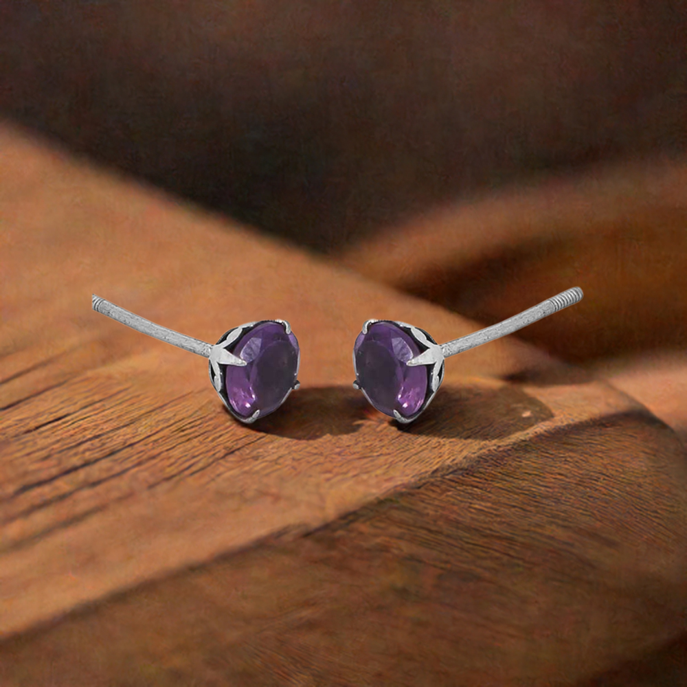 Amethyst Studs Earring In 925 Sterling Silver Jewelry 925SE14