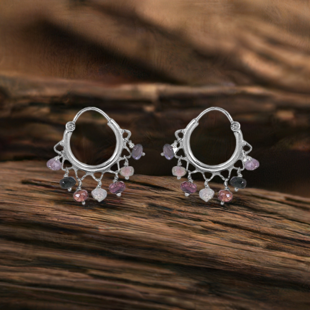 Multi Gemstone solid sterling silver Fine Silver Earring 925SE143