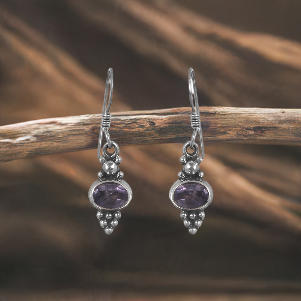 Natural Amethyst Gemstone Earring In Sterling Silver Jewelry 925SE155