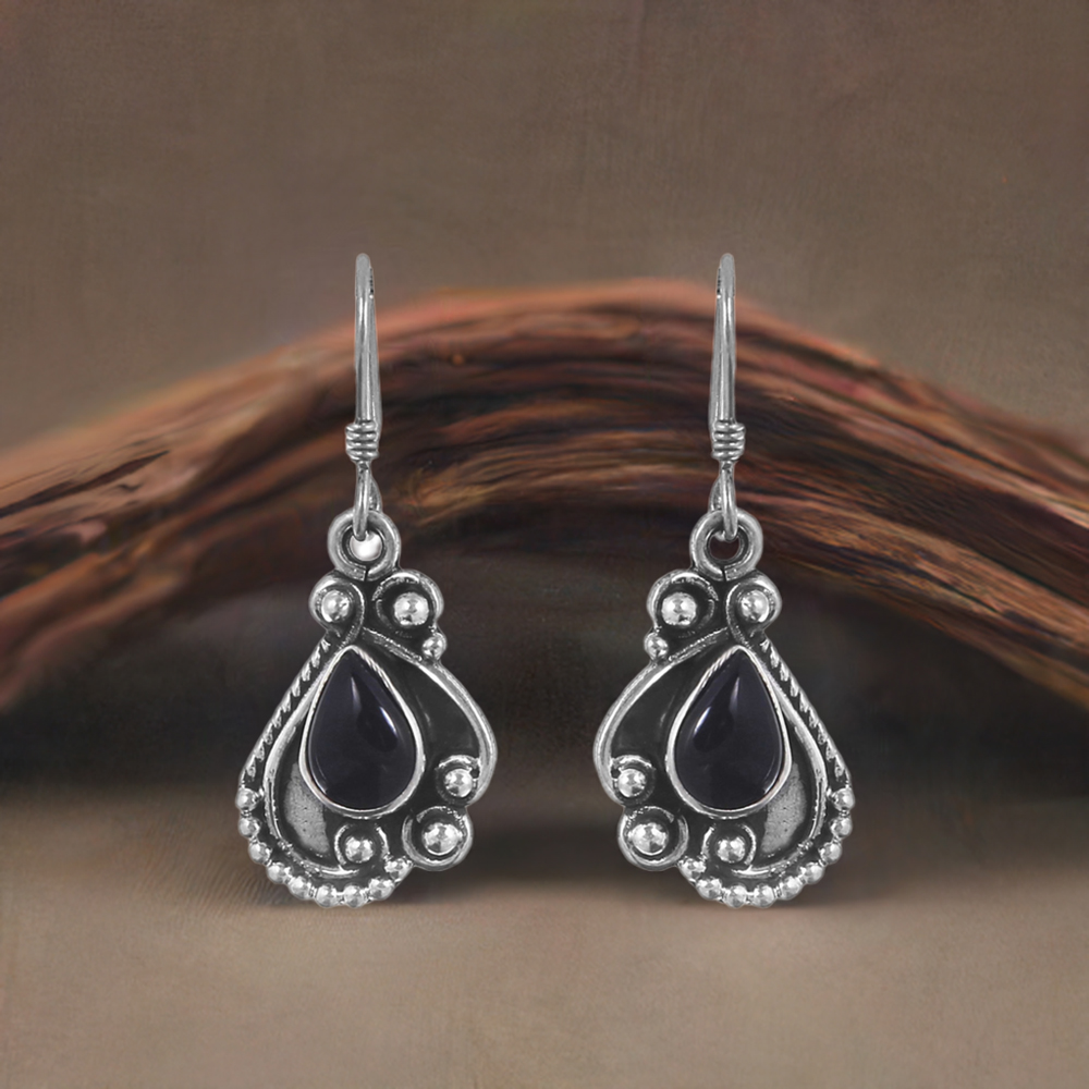 Sterling Silver Earring In Black Onyx Gemstone Jewelry 925SE160