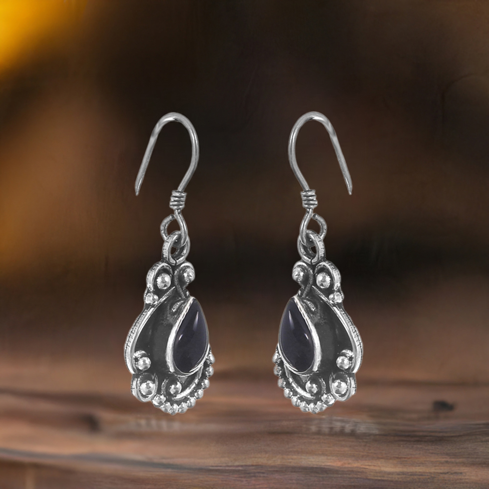 Sterling Silver Earring In Black Onyx Gemstone Jewelry 925SE160_0