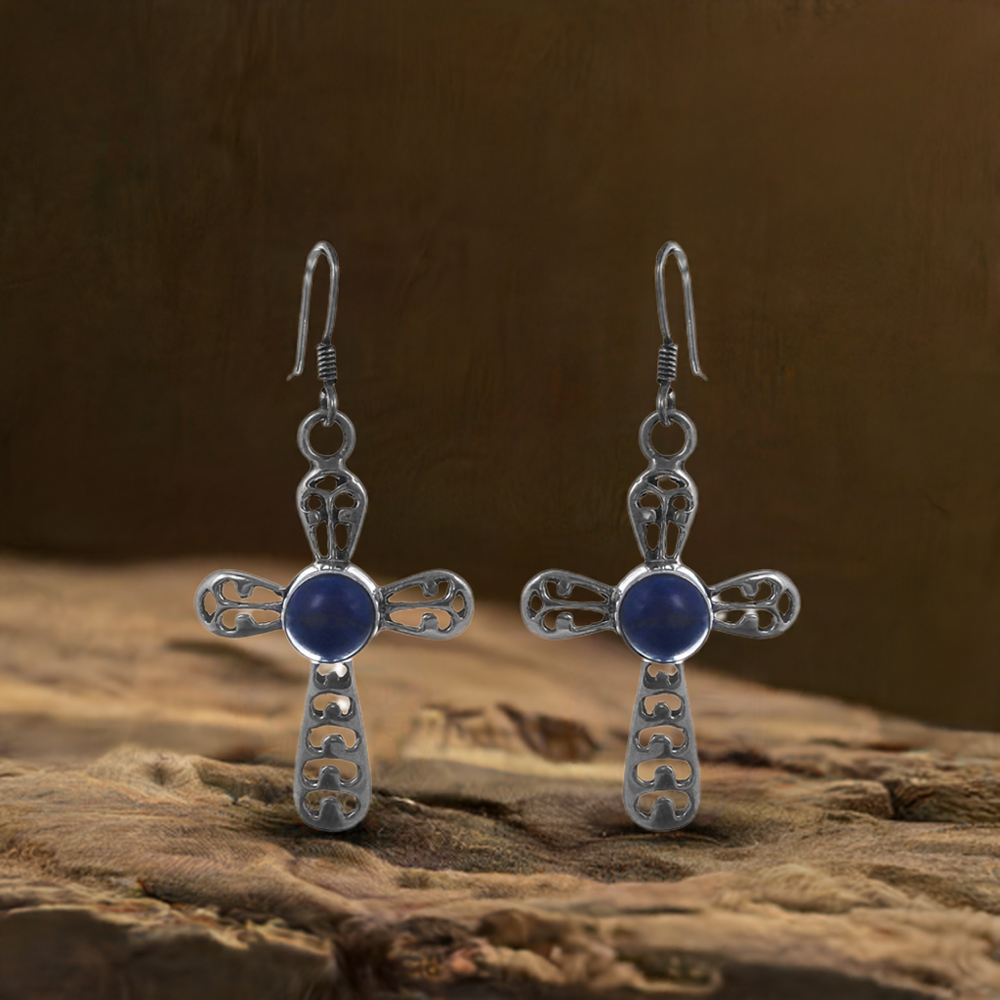 Cross Design Antique look Earring In Sterling Silver Jewelry 925SE167