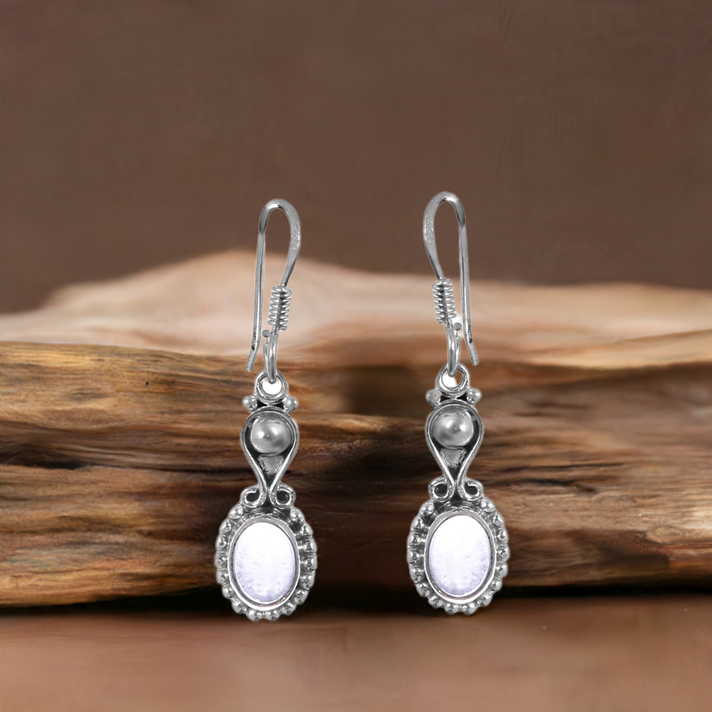 Sterling Silver Earrings In Rose Quartz Gemstone Jewelry 925SE171